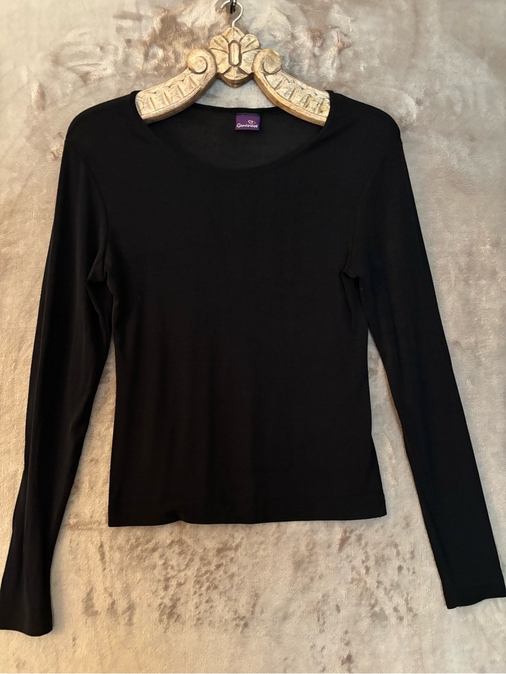 Genevieve Blouse Women’s Black Long Sleeve Crewneck Top Size M
